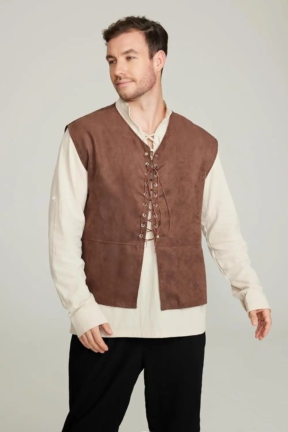 2 قطعة مجموعة الرجال القرون ال - مراجعة Medieval Gothic Lace Up Pirate Shirt وسعره