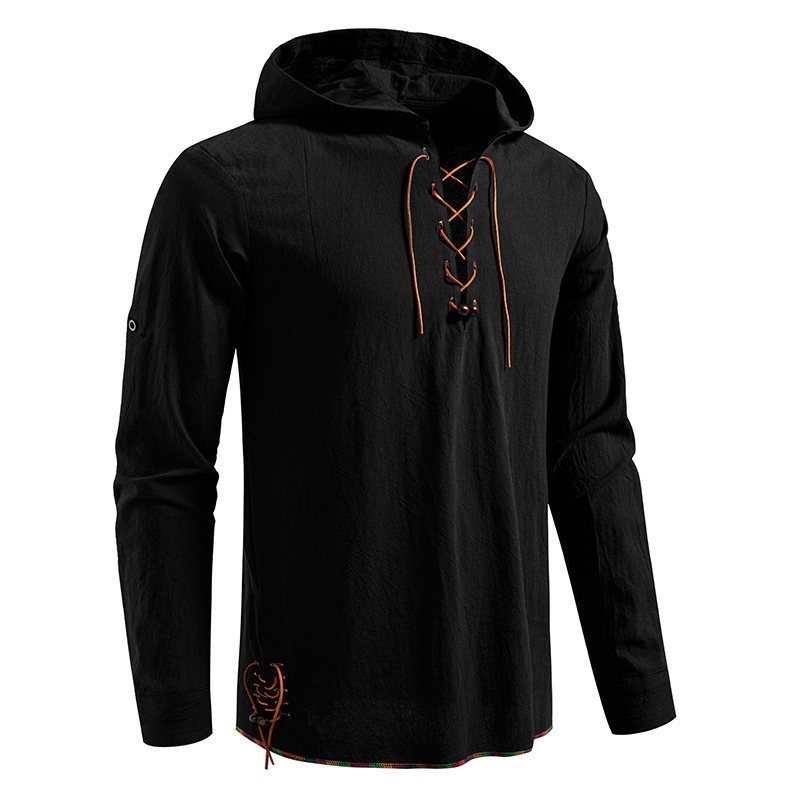 قميص رجالي طويل الأكمام بغطاء  - مراجعة Medieval Gothic Lace Up Pirate Shirt وسعره