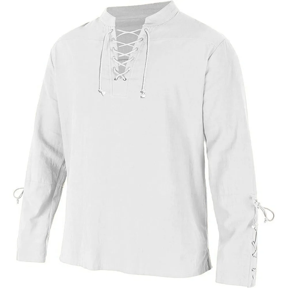 قمصان رجالية طويلة الأكمام الد - مراجعة Medieval Gothic Lace Up Pirate Shirt وسعره