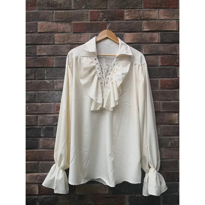 S-5XL القرون الوسطى القراصنة ه - مراجعة Medieval Gothic Lace Up Pirate Shirt وسعره