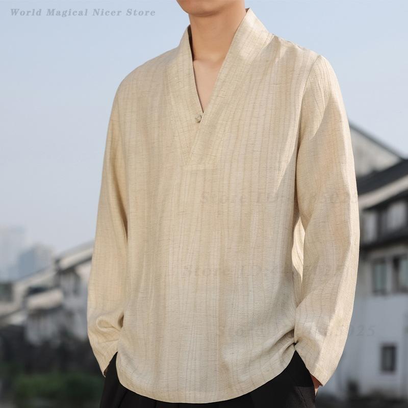 قميص رجالي جديد من القطن والكت - مراجعة Mens Linen Shirt Long Sleeve وسعره