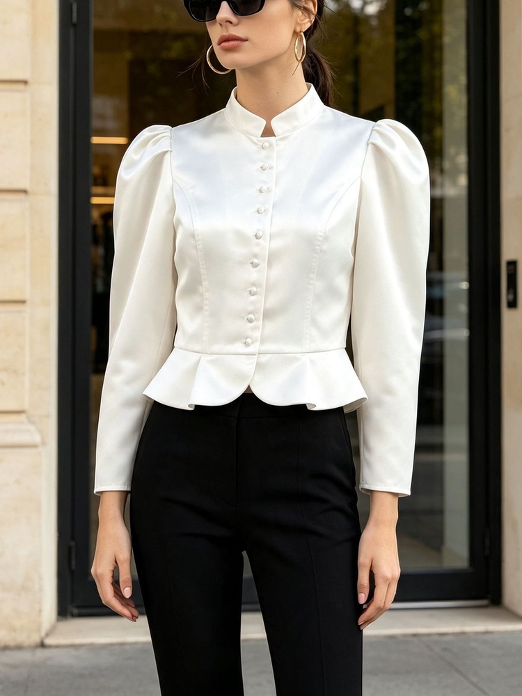بلوزة بيبلوم بأكمام طويلة وأكت - مراجعة Mandarin Collar Formal Shirt Slim Fit وسعره