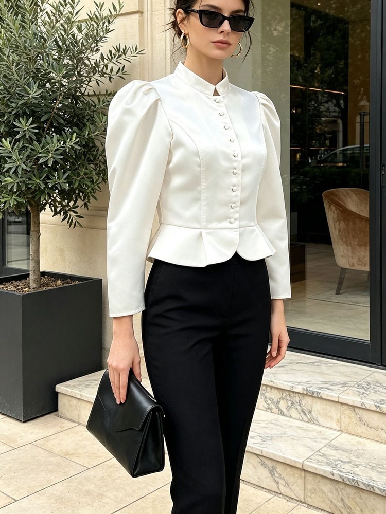 بلوزة بيبلوم بأكمام طويلة وأكت - مراجعة Mandarin Collar Formal Shirt Slim Fit وسعره