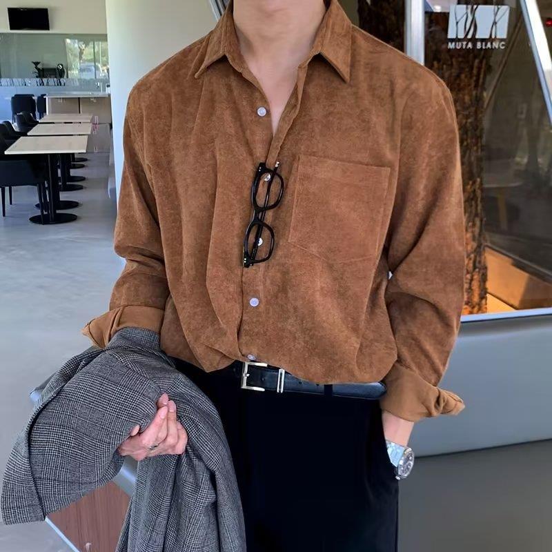 قمصان رجالية سوداء بأكمام طويل - مراجعة Corduroy Button Up Shirt Men وسعره