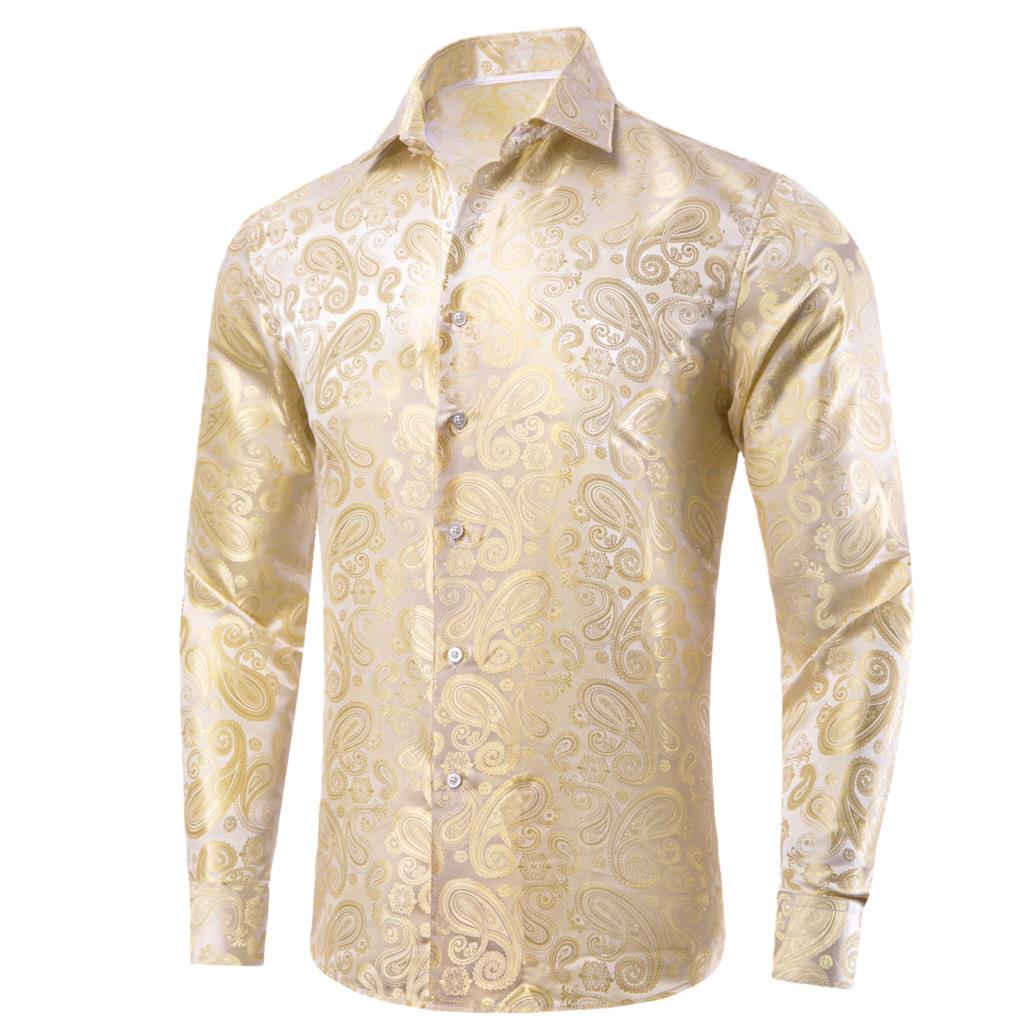 مرحبا التعادل الذهب البيج العا - مراجعة Mens Satin Silk Dress Shirt وسعره