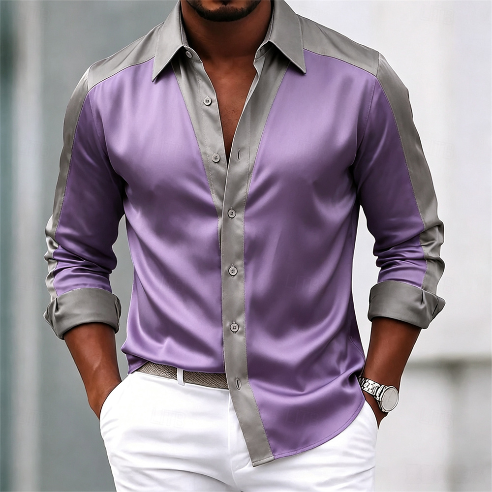 قميص رجالي، قميص ساتان، قميص ر - مراجعة Mens Satin Silk Dress Shirt وسعره