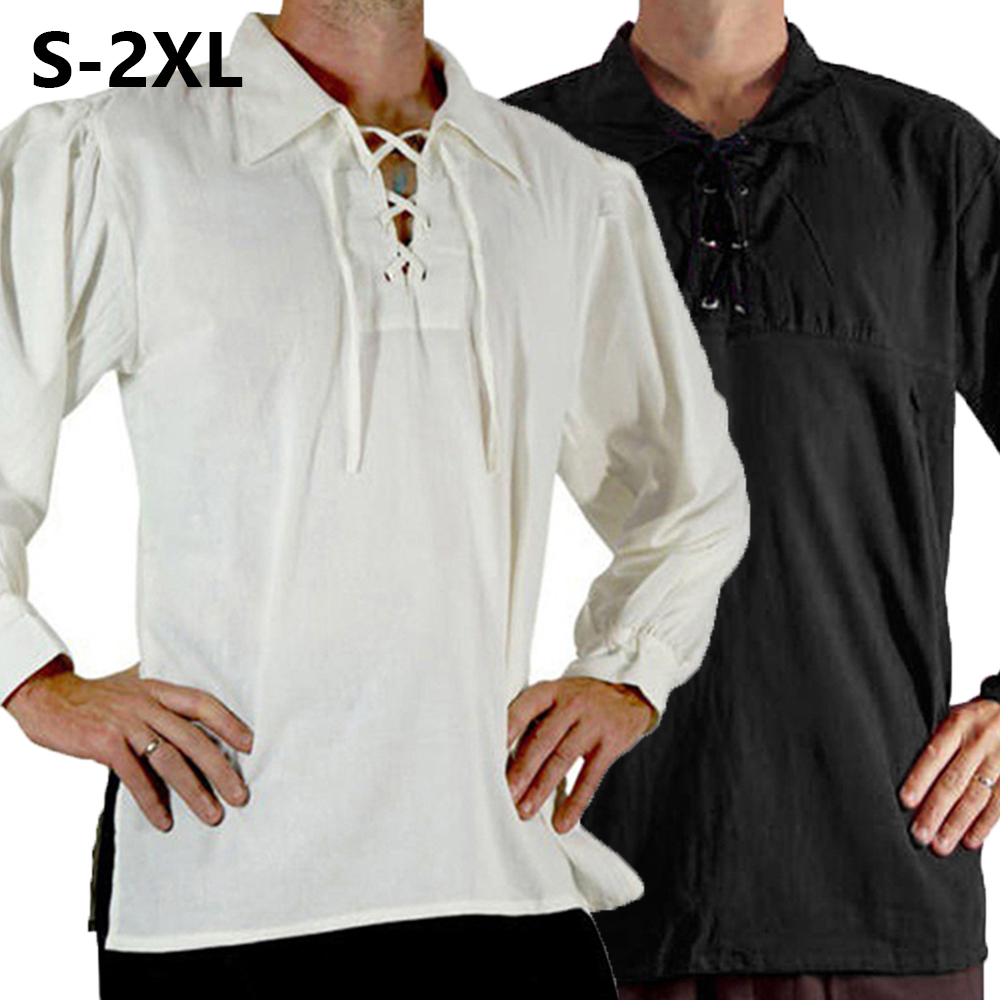 الرجال القرون الوسطى عصر النهض - مراجعة Medieval Gothic Lace Up Pirate Shirt وسعره