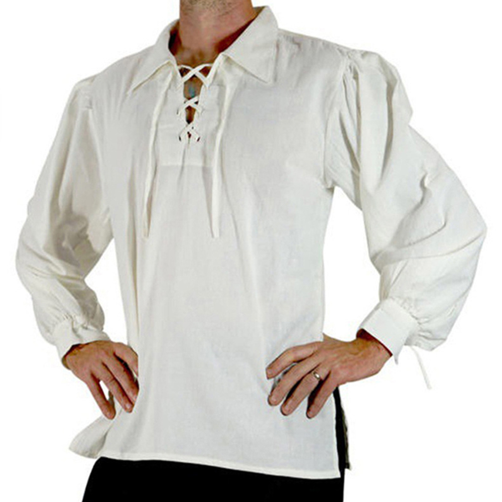 الرجال القرون الوسطى عصر النهض - مراجعة Medieval Gothic Lace Up Pirate Shirt وسعره