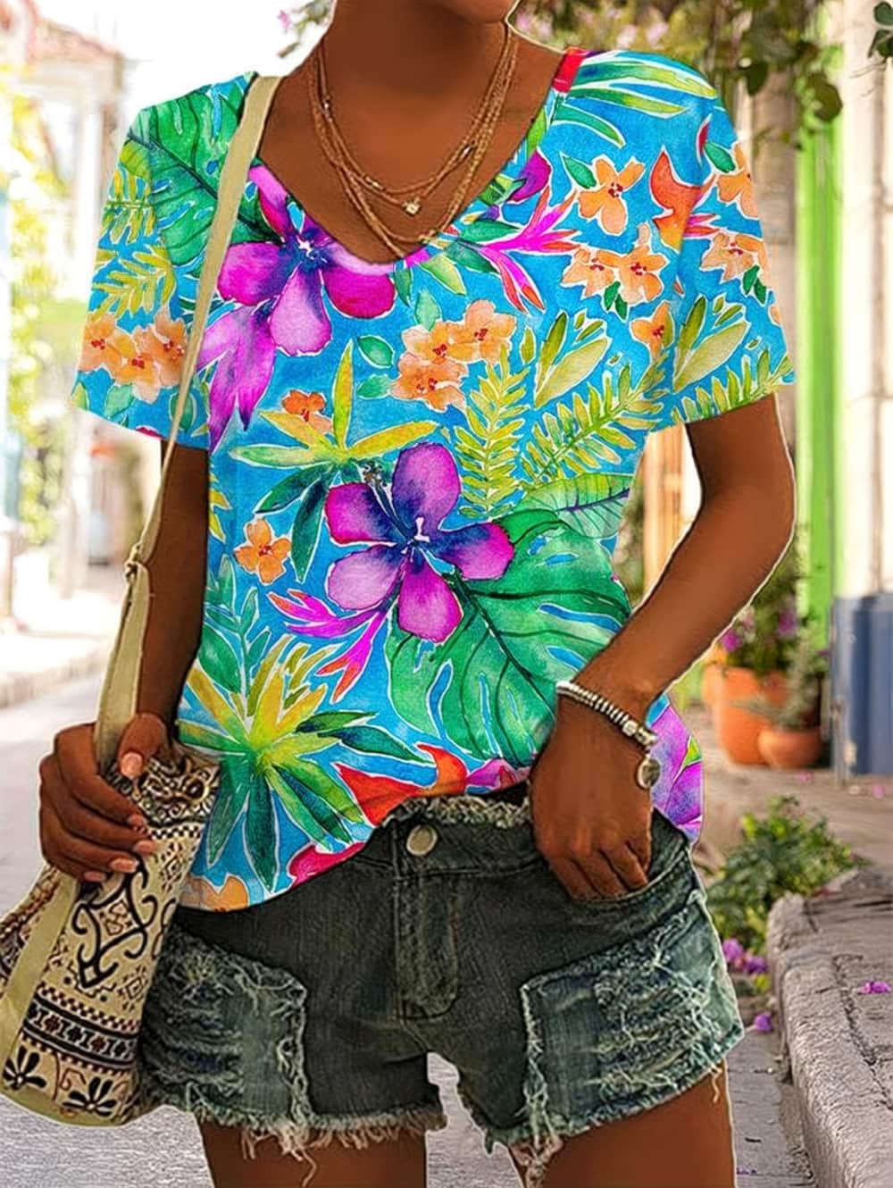 تي شيرت نسائي صيفي بتصميم زهور - مراجعة Vintage Hawaiian Floral Shirt وسعره