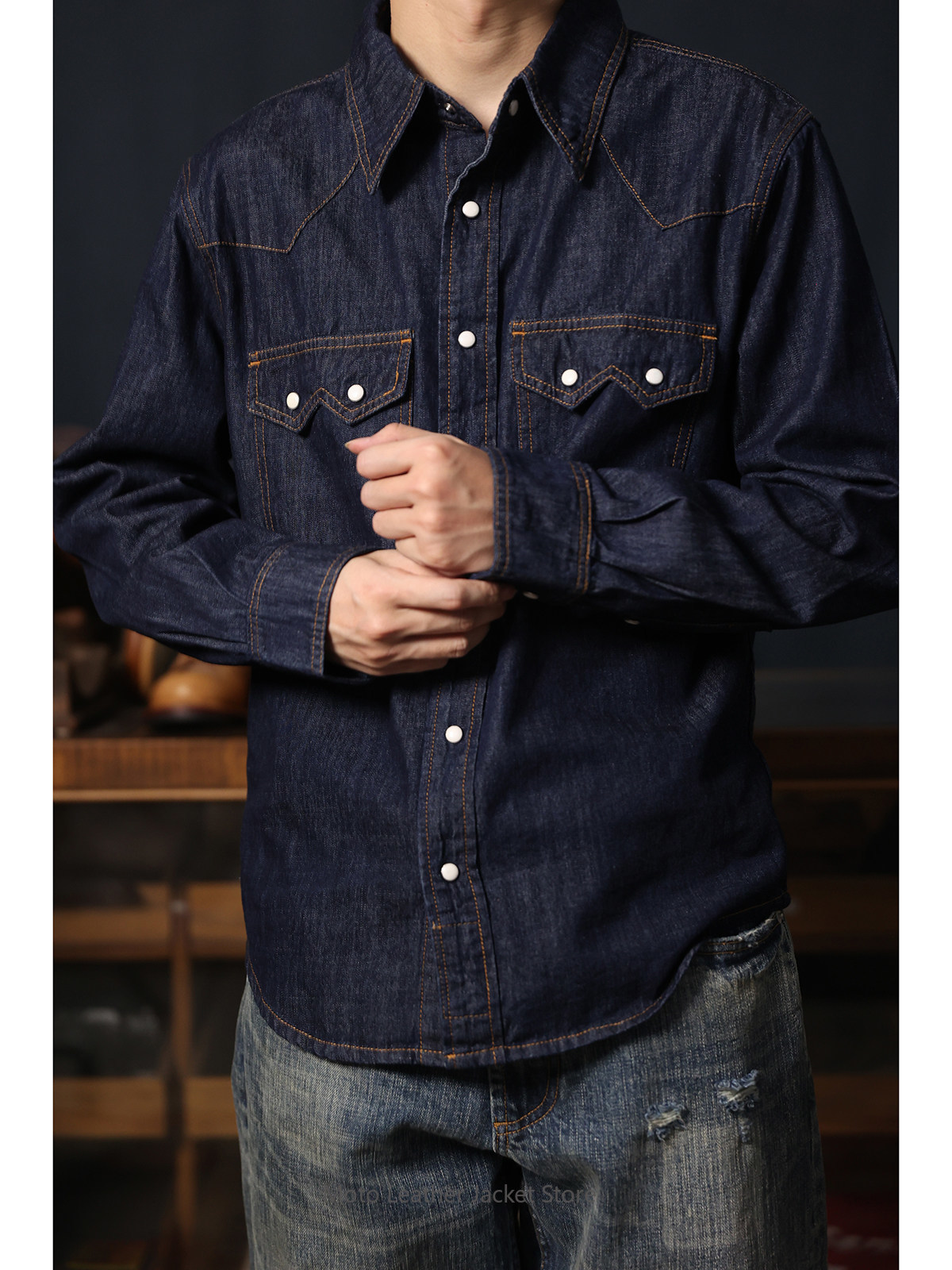 قميص دينيم غربي أمريكي بتصميم  - مراجعة Mens Western Denim Pearl Snap Shirt وسعره