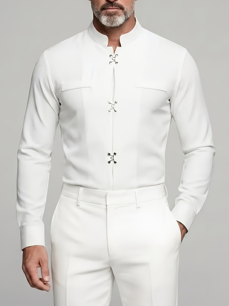 قميص رجالي فاخر بياقة ماندارين - مراجعة Mandarin Collar Formal Shirt Slim Fit وسعره