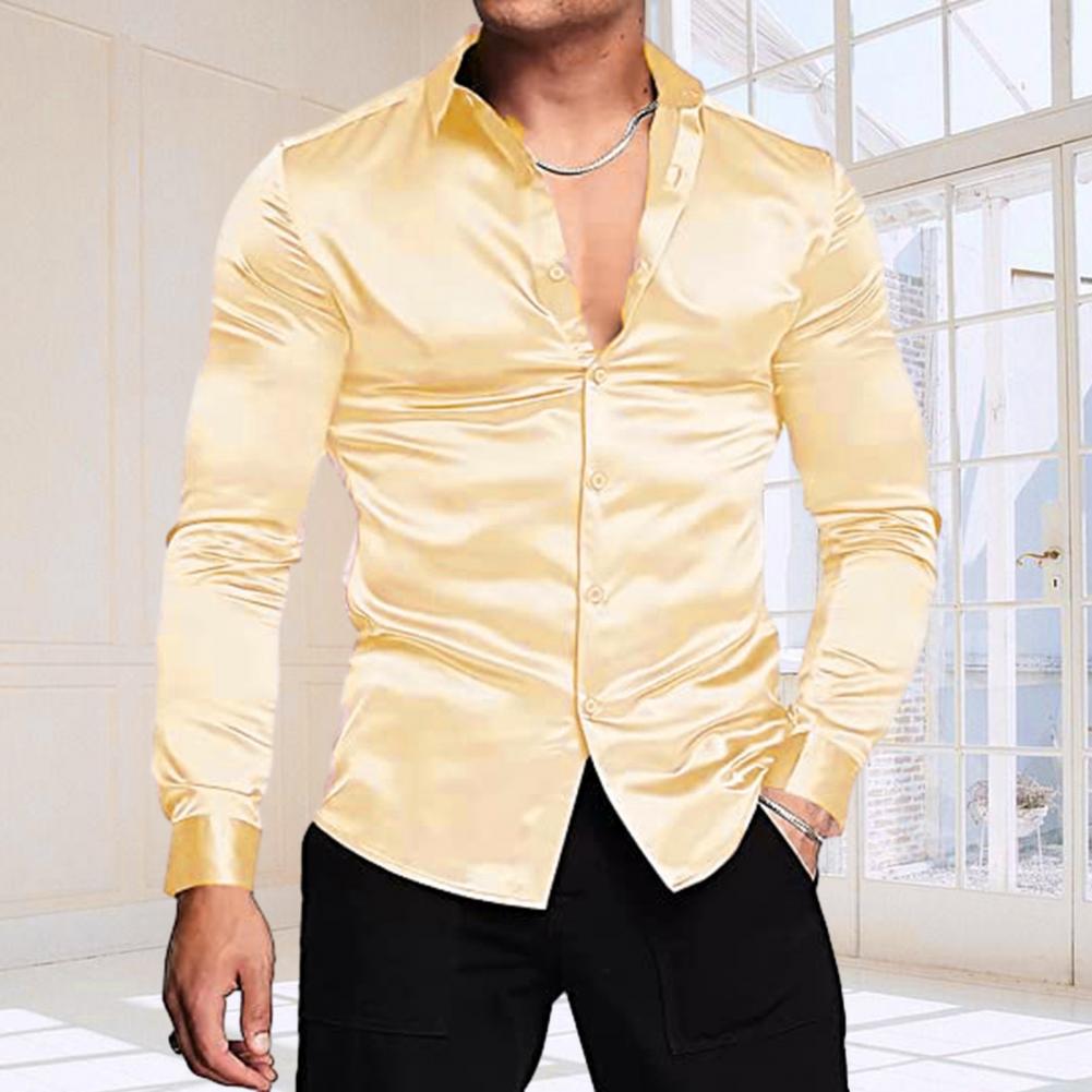 قميص رجالي أنيق لامع يشبه الحر - مراجعة Mens Satin Silk Dress Shirt وسعره