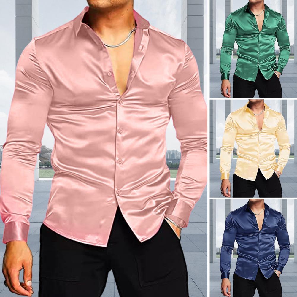 قميص رجالي أنيق لامع يشبه الحر - مراجعة Mens Satin Silk Dress Shirt وسعره