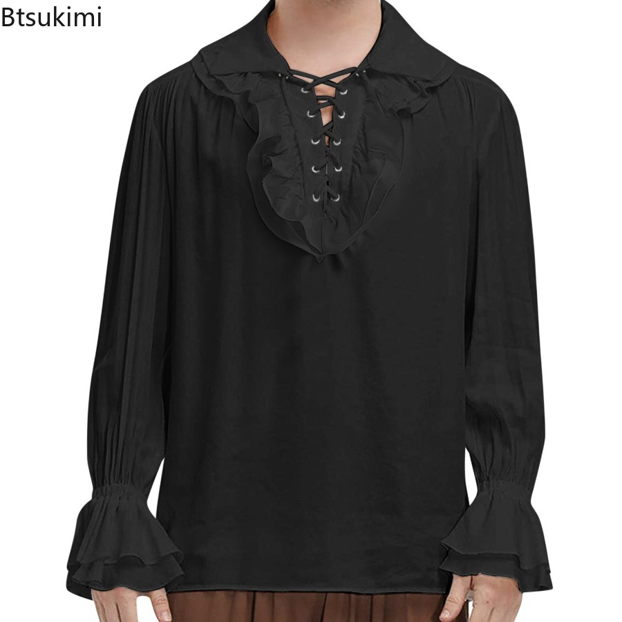 الرجال القرون الوسطى عصر النهض - مراجعة Medieval Gothic Lace Up Pirate Shirt وسعره